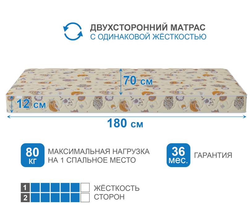 Беспружинные матрасы, Матрас Здоровый сон-Дельфин 700х1800