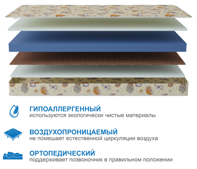 800 x 2000, Матрас Здоровый сон-Мишутка 800х2000